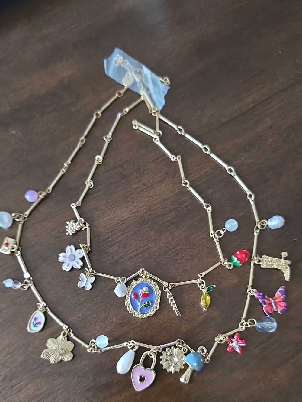Gold-Tone Floral & Charm Layered Necklace in Multicolor